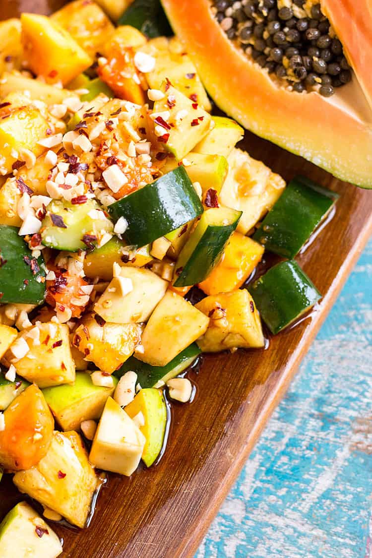 Rojak - Malaysian style spicy fruit salad (vegan). 