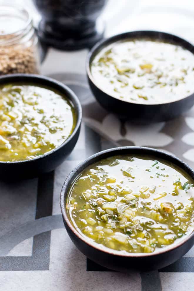 Restorative rainbow chard and leek soup (vegan and gluten free).