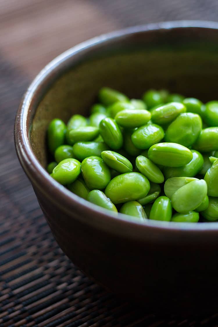 Cooked and podded edamame beans. 