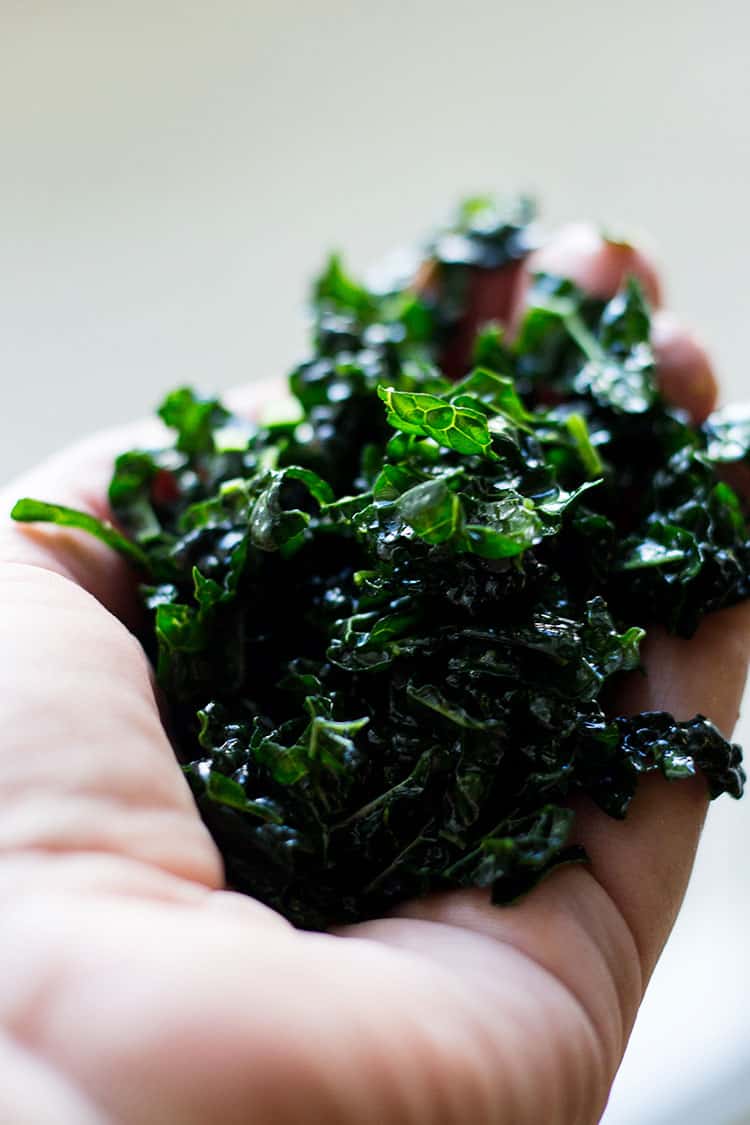 Massaged kale, for lentil salad with orange, dates and kale (vegan and gluten free). 