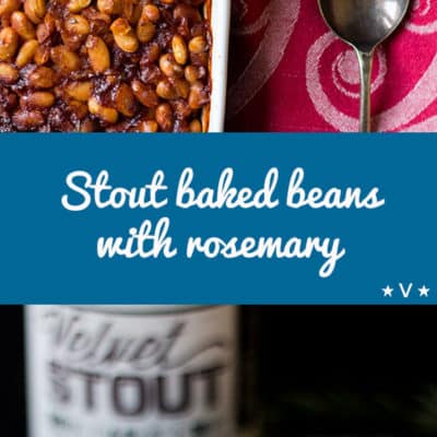Make your own smokey stout baked beans from scratch, flavoured with dark beer, maple syrup and rosemary (vegan).