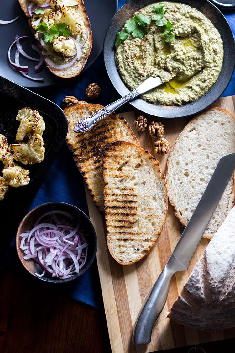 Turkish-style coriander (cilantro) and walnut tarator (vegan).