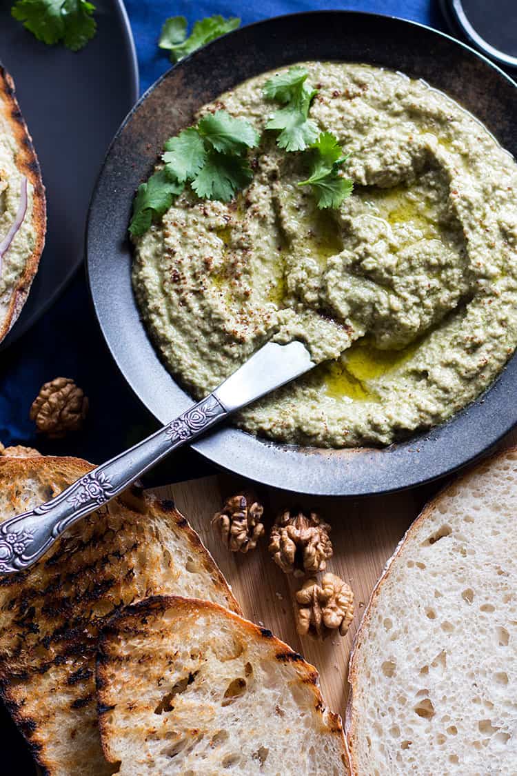 Turkish-style coriander (cilantro) and walnut tarator (vegan).