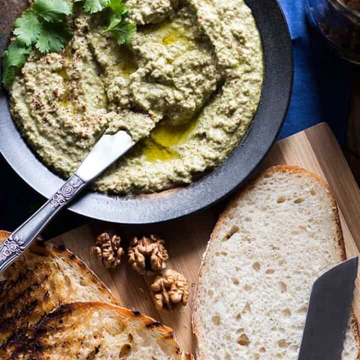 Turkish-style coriander (cilantro) and walnut tarator (vegan).