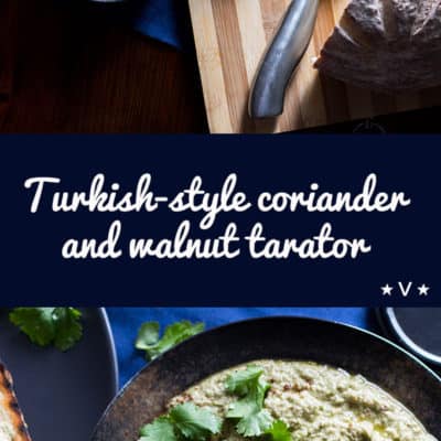 Turkish-style walnut tarator is a creamy vegan dip made with walnuts, garlic, herbs and day-old bread.