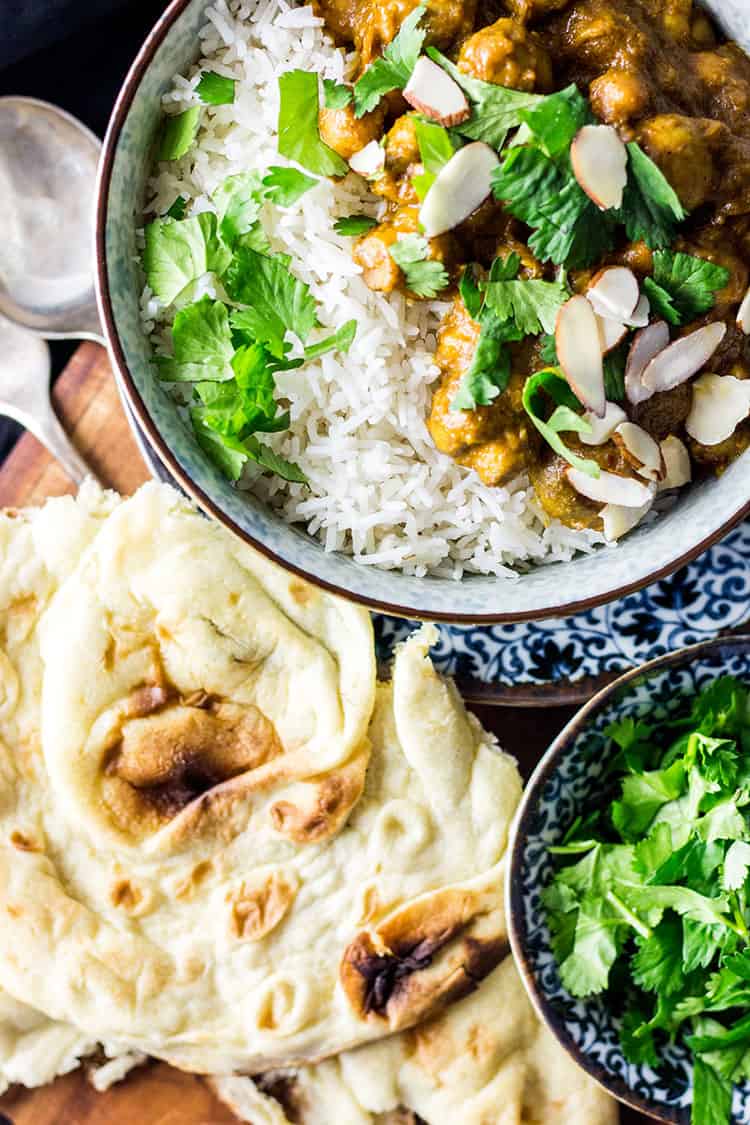 Vegan mushroom korma with chickpeas (gluten free). 