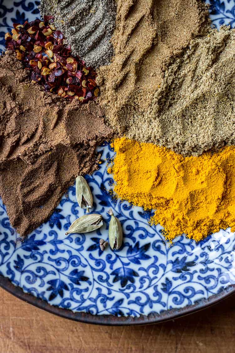 Spices for home made vegan mushroom korma. 