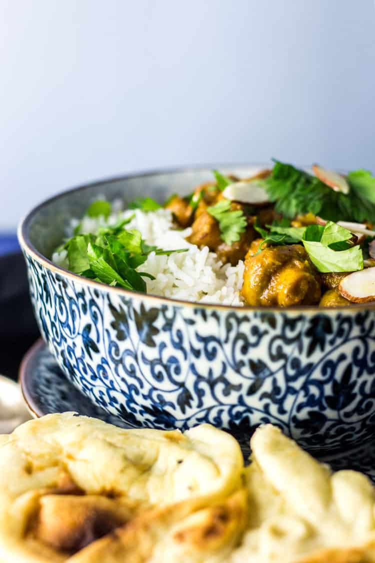 Vegan mushroom korma with chickpeas (gluten free).