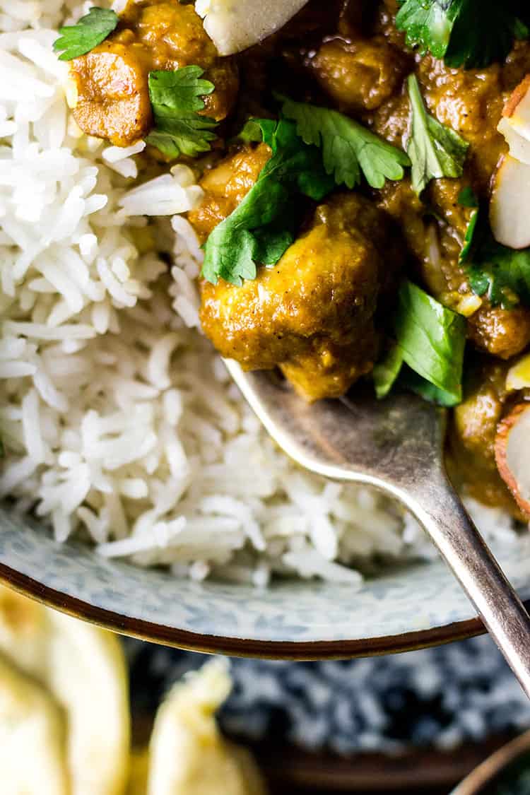 Vegan mushroom korma with chickpeas (gluten free).