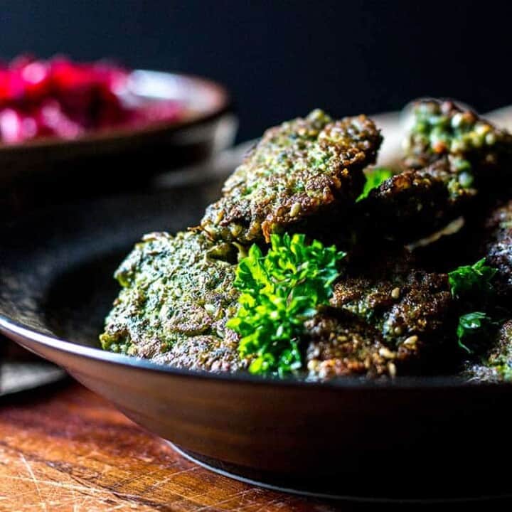 Broad bean falafel with tahini sauce (vegan and gluten free).