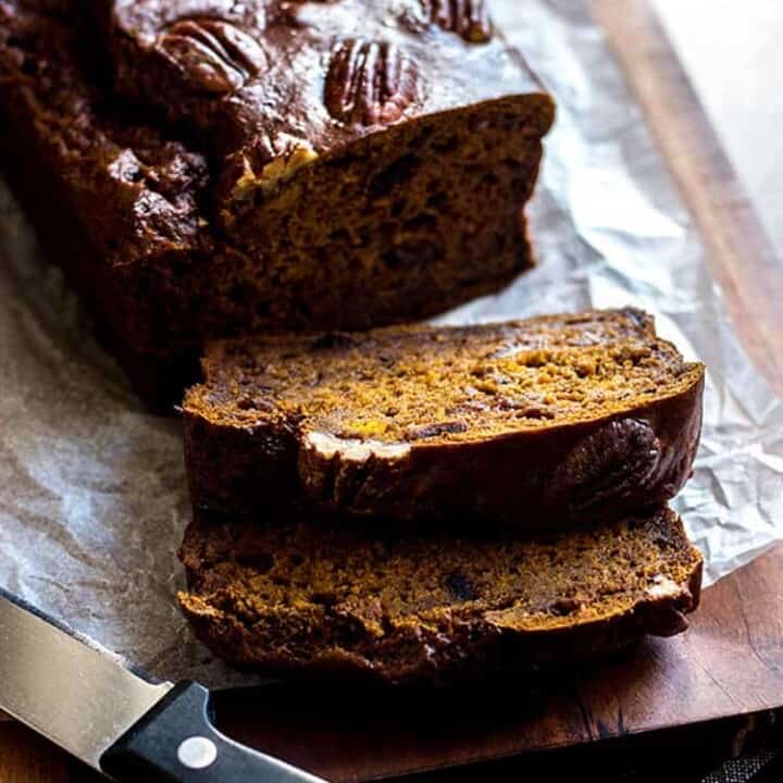 Spiced pumpkin loaf with dates and pecans (vegan and refined sugar free).
