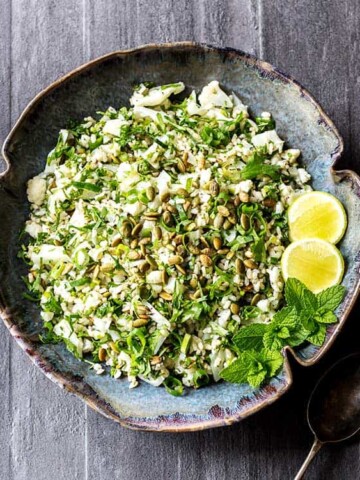 Cauliflower salad with lime and herbs.