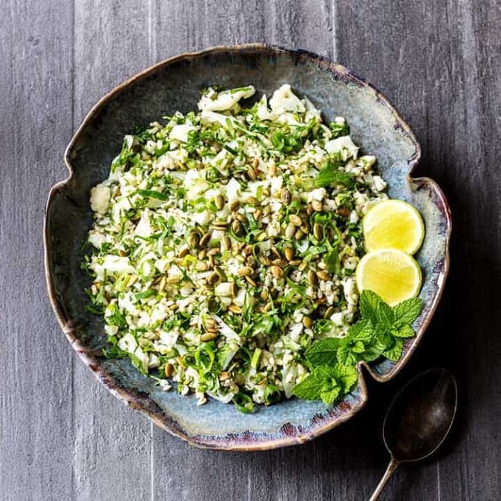 Cauliflower salad with lime and herbs.