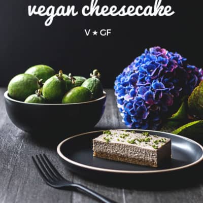 A decadent cashew-based feijoa cheesecake made with whole foods and the unique tang of feijoa, New Zealand's favourite fruit. (Vegan and gluten free).