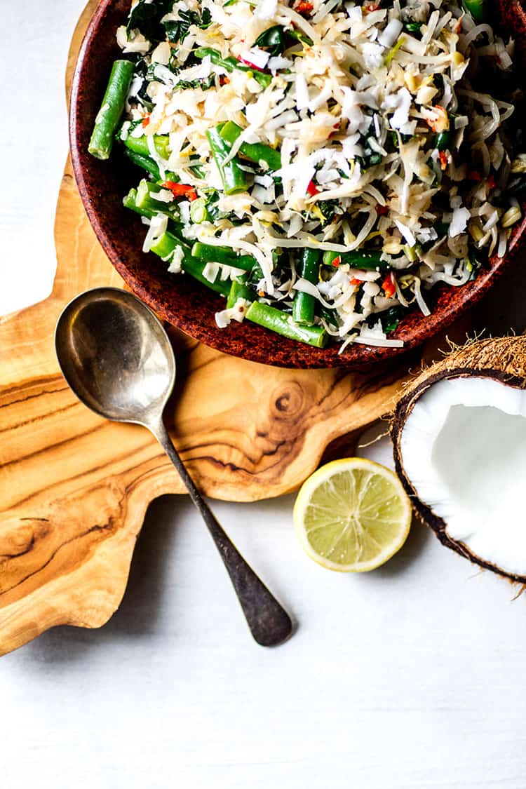 Urab sayur: Balinese coconut and vegetable salad ready to serve.