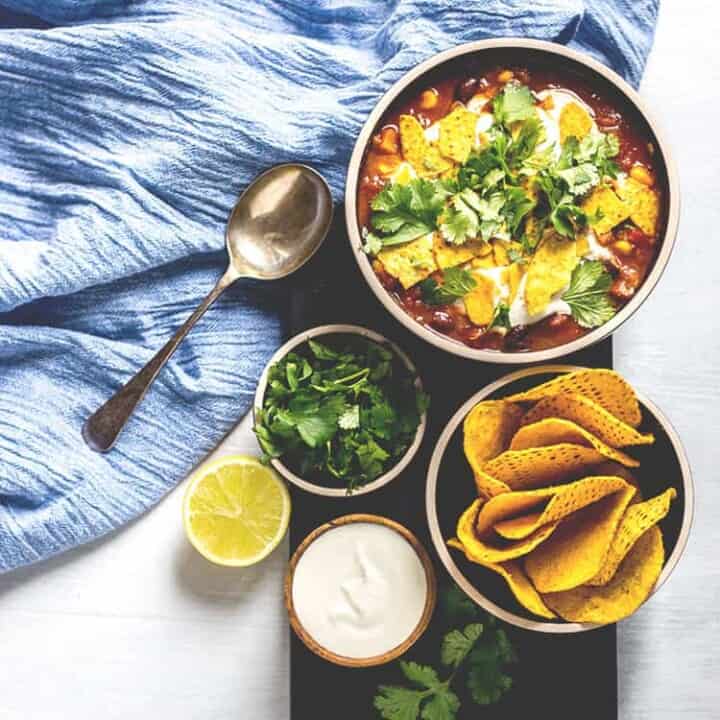 Black bean and corn nacho soup.