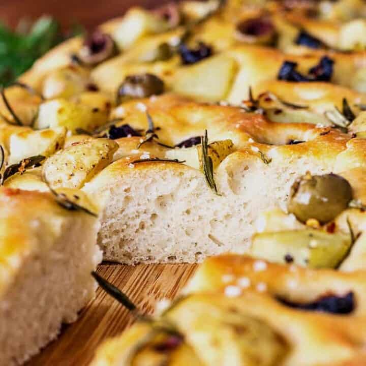 Potato foccacia with olives and rosemary.