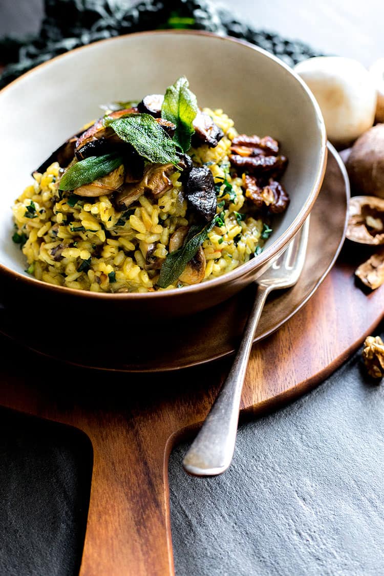 Vegan mushroom and kale risotto. 