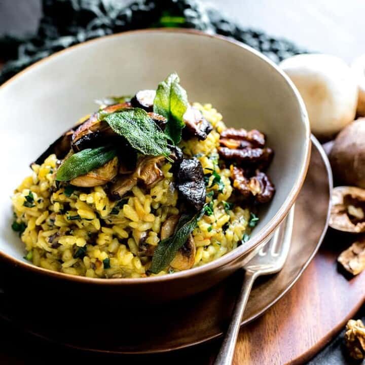 Vegan mushroom and kale risotto.