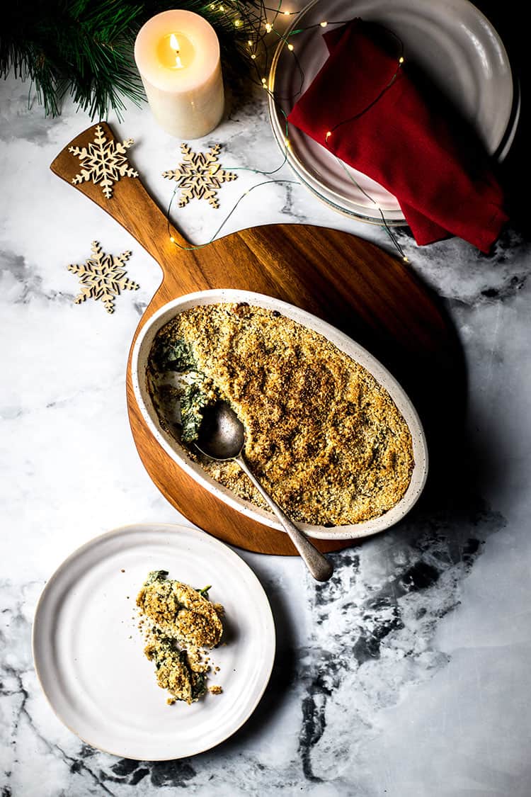 Vegan creamed spinach gratin (gluten free). 