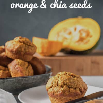 An easy recipe for warmly spiced vegan pumpkin muffins with orange and chia seeds, great served warm with your favourite spread and strong cup of coffee. 