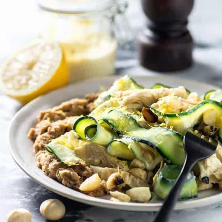 Zucchini, artichoke and macadamia salad.