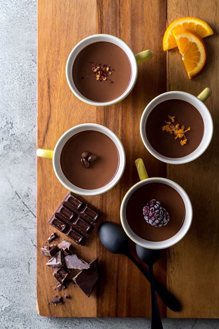 Vegan dark chocolate pots four ways. 