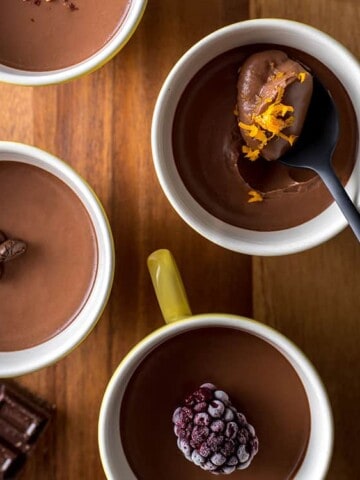 Vegan dark chocolate pots four ways.