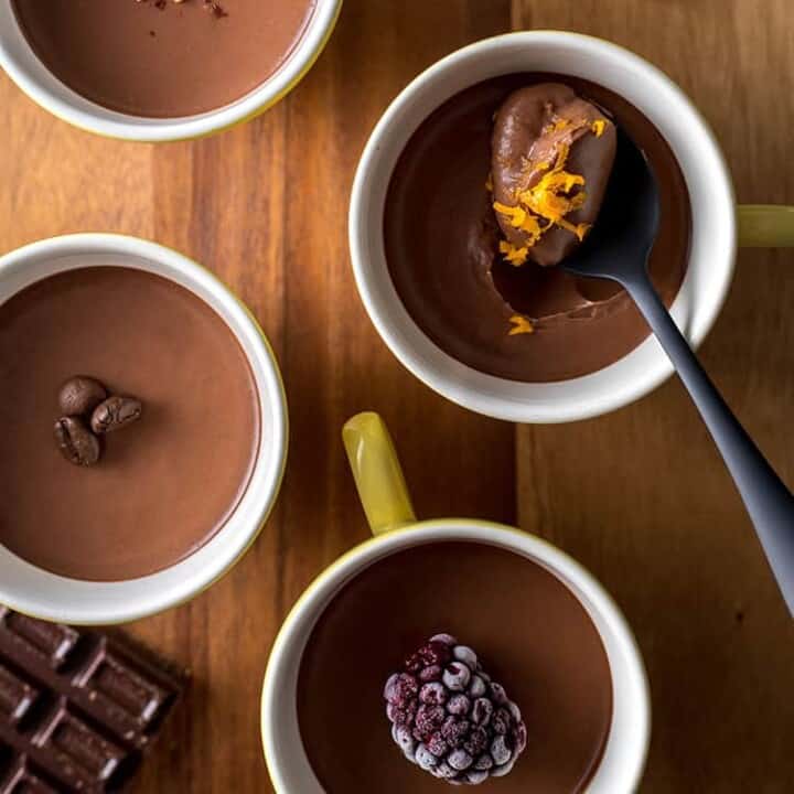 Vegan dark chocolate pots four ways.