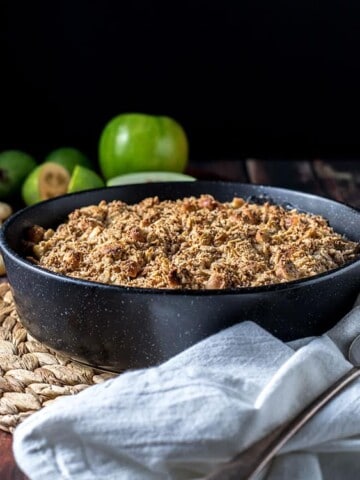 Apple and feijoa crumble with macadamias.