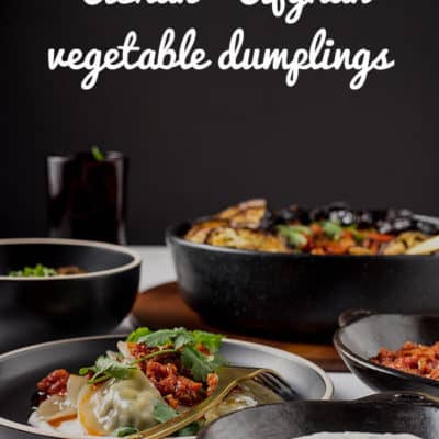 Tender Afghan dumplings with a leek and spring onion (scallion) filling, served with minted yoghurt dressing and drizzled with an oil-based tomato and garlic sauce. Vegan.