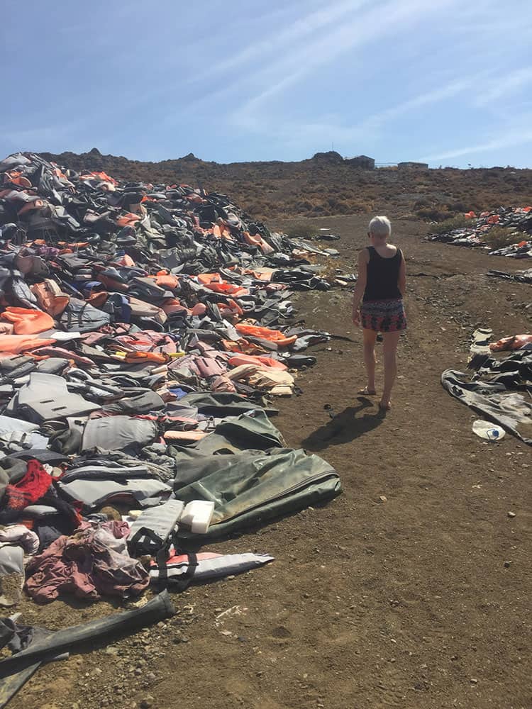 The lifejacket graveyard on Lesvos. Human traffickers were known to charge people €120 for knock-off lifejackets that weren’t buoyant – some actually absorbed water. 