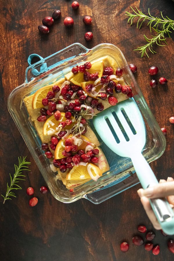 Baked holiday tofu with cranberry and orange by Glue & Glitter