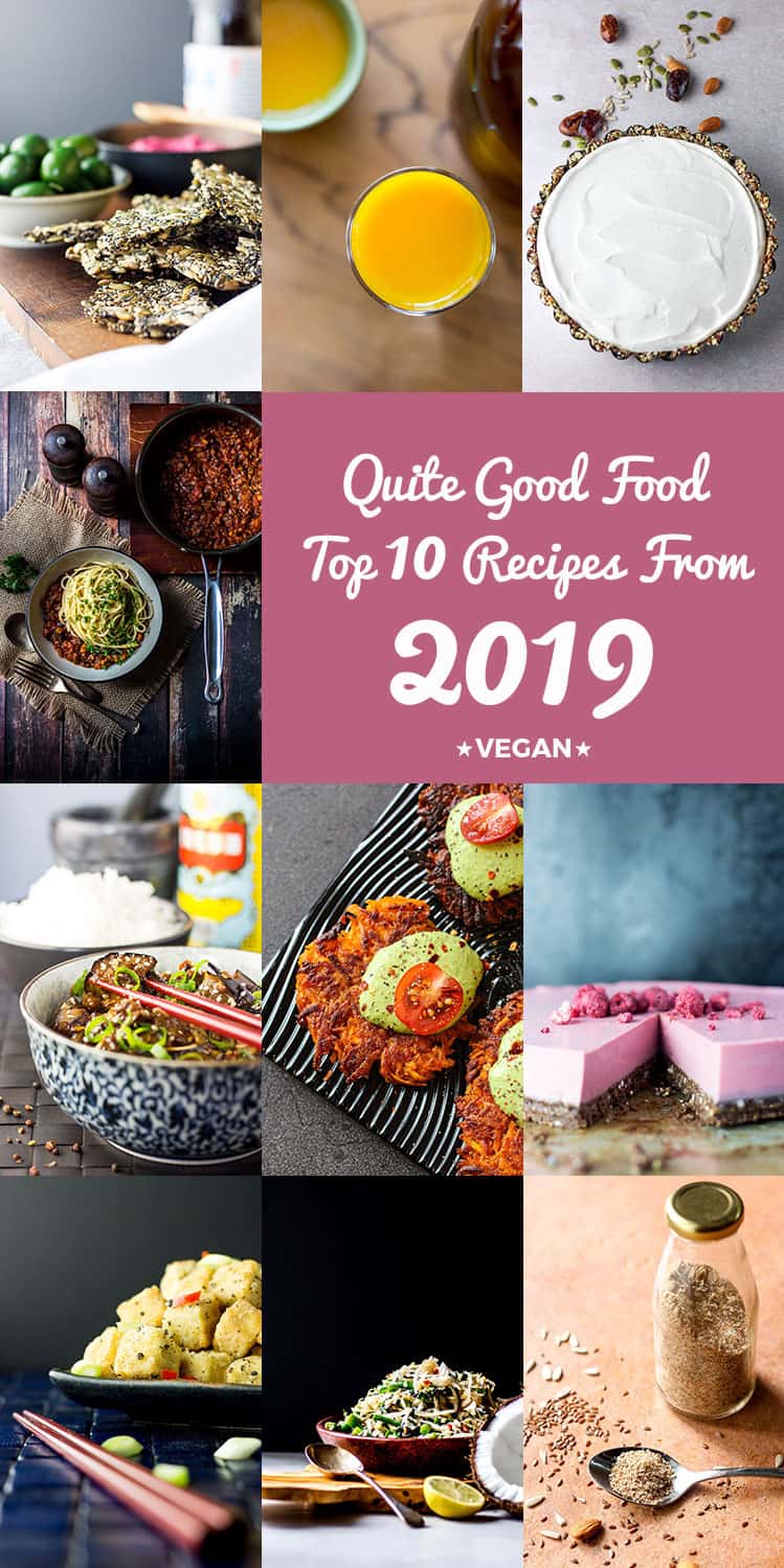 A collage image displaying the top 10 Quite Good Food recipes from 2019. 